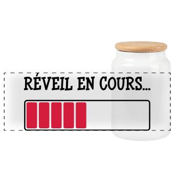 Réveil en cours... - Boîte à biscuits avec couvercle en bois - blanc - Devant