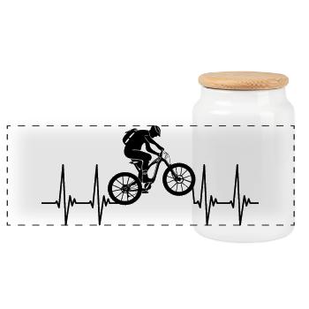 EGK; Vélo, VTT, rythme cardiaque, vélo - Boîte à biscuits avec couvercle en bois - blanc - Devant