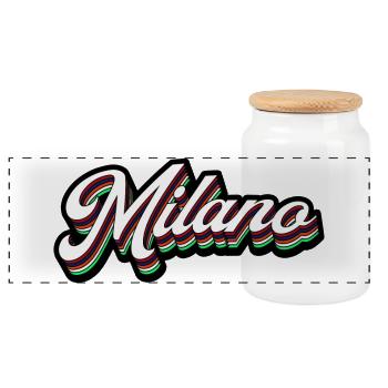 Milano Neon Lettering - Panoramic Cookie Jar with Wooden Lid - white - Front