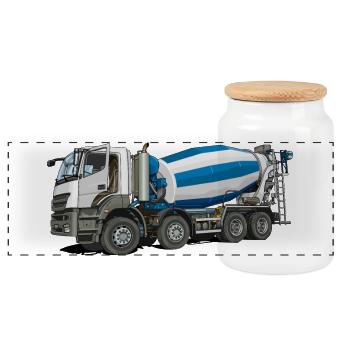 Concrete mixer - Panoramic Cookie Jar with Wooden Lid - white - Front