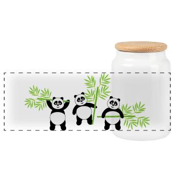 Kawaii Panda with Bamboo – Fun and Tender Pattern - Panoramic Cookie Jar with Wooden Lid - white - Front