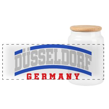 Police de texte de la ville de Düsseldorf | Couleurs changeantes - Boîte à biscuits avec couvercle en bois - blanc - Devant