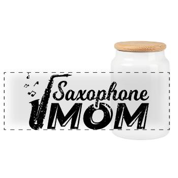 Saxophone Mom - Panoramic Cookie Jar with Wooden Lid - white - Front