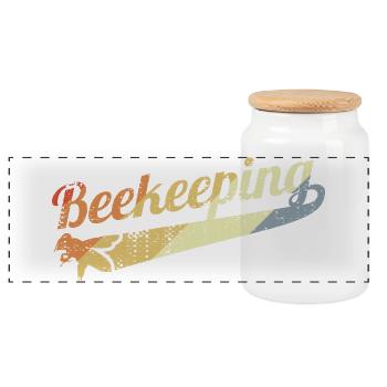 Vintage Beekeeping - Panoramic Cookie Jar with Wooden Lid - white - Front