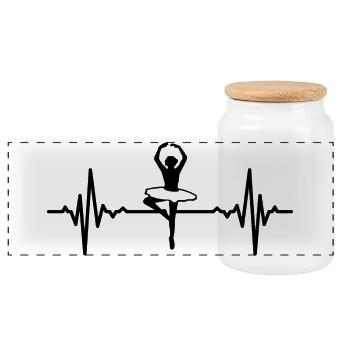 Ballet Dancer Heart Line - Panoramic Cookie Jar with Wooden Lid - white - Front