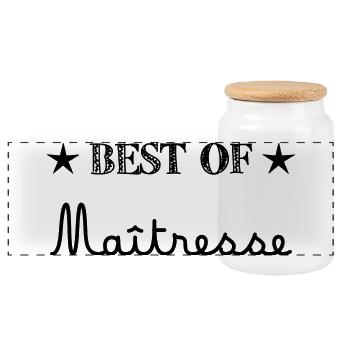 MISTRESS. THANK YOU. THANK YOU MISTRESS - Panoramic Cookie Jar with Wooden Lid - white - Front