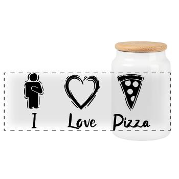 Ich mag Pizza - Panorama Keksdose mit Holzdeckel - Weiß - Vorne