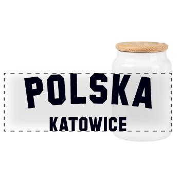KATOWICE Polska Poland - Panoramic Cookie Jar with Wooden Lid - white - Front