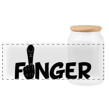 The finger (black) - Panoramic Cookie Jar with Wooden Lid - white - Front