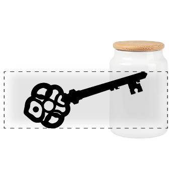 Verzierte Skelettschlüssel-Silhouette - Panorama Keksdose mit Holzdeckel - Weiß - Vorne