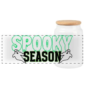 Spooky Season Geister Illustration - Panorama Keksdose mit Holzdeckel - Weiß - Vorne