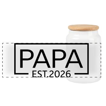 Papa 2026 Logo Werdender Papa 2026 Papa est 2026 - Panorama Keksdose mit Holzdeckel - Weiß - Vorne