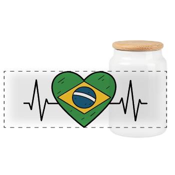 Brasilien Heartbeat Line Flagge Liebe Reise Design - Panorama Keksdose mit Holzdeckel - Weiß - Vorne