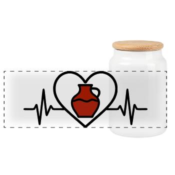 Pottery Heart Ceramic Vase Art Creative - Panoramic Cookie Jar with Wooden Lid - white - Front