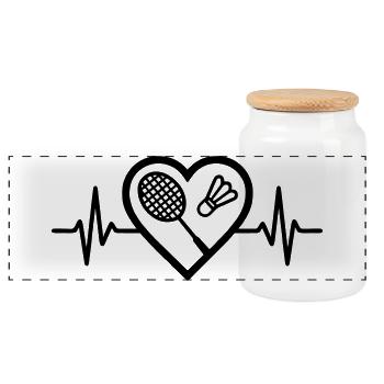 Heart + Badminton – Badminton Passion - Panoramic Cookie Jar with Wooden Lid - white - Front