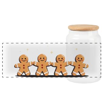 Gingerbread Quartet Holiday Charm - Panoramic Cookie Jar with Wooden Lid - white - Front