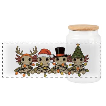 Cadeau de lumières de Noël vintage Axolotl - Boîte à biscuits avec couvercle en bois - blanc - Devant