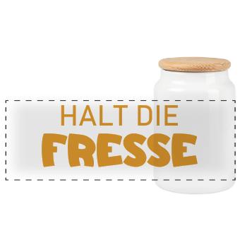 Halt die Fresse - Cooler Spruch - Panorama Keksdose mit Holzdeckel - Weiß - Vorne