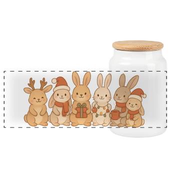 Bunnies Kids Boys Girls Christmas Bunnies - Panoramic Cookie Jar with Wooden Lid - white - Front