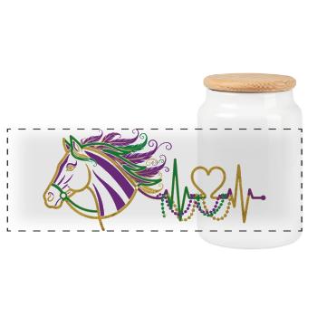 Cadeau mignon pour cavalier ECG du battement cardiaque du cheval - Boîte à biscuits avec couvercle en bois - blanc - Devant
