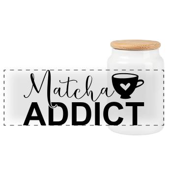 Matcha Addict SVG – Matcha Lover Design - Panoramic Cookie Jar with Wooden Lid - white - Front