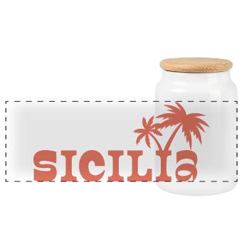 Sicilia Palm Island Sonnenuntergang - Panorama Keksdose mit Holzdeckel - Weiß - Vorne