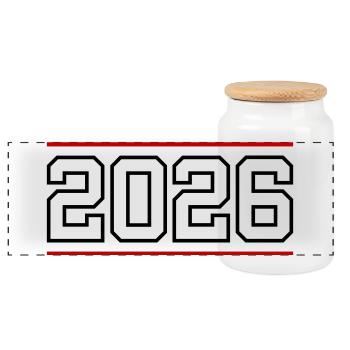 2026 Line - Panoramic Cookie Jar with Wooden Lid - white - Front