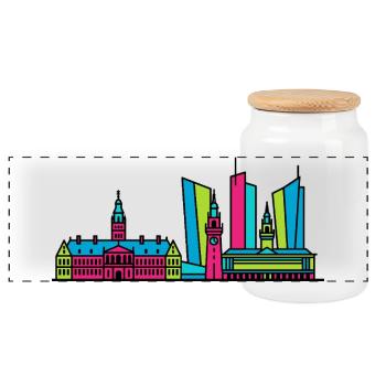 Die Haager Stadtsilhouette Binnenhof Moderne Linienkunst - Panorama Keksdose mit Holzdeckel - Weiß - Vorne