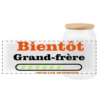 Bientôt grand frere - Boîte à biscuits avec couvercle en bois - blanc - Devant