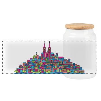 Moderne Linienkunst der Stadtsilhouette der Stadt Lausanne - Panorama Keksdose mit Holzdeckel - Weiß - Vorne