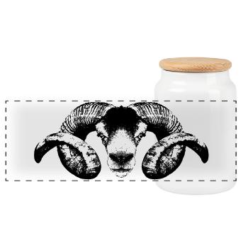 Bélier / Portrait / Tête - Boîte à biscuits avec couvercle en bois - blanc - Devant