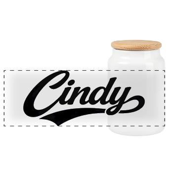 Cindy name first last family gifts - Panoramic Cookie Jar with Wooden Lid - white - Front