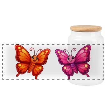 Colorful Cartoon Butterflies - Panoramic Cookie Jar with Wooden Lid - white - Front