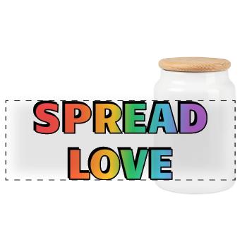 Spread Love Rainbow Typography - Panoramic Cookie Jar with Wooden Lid - white - Front