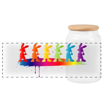 Bunte Hasen Silhouette Regenbogen Kinder Motiv - Panorama Keksdose mit Holzdeckel - Weiß - Vorne