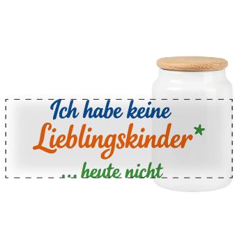 Keine Lieblingskinder heute – Lustiger Mama Spruch - Panorama Keksdose mit Holzdeckel - Weiß - Vorne