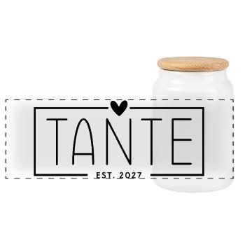 Aunt est 2027 - Panoramic Cookie Jar with Wooden Lid - white - Front