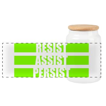 Resist Assist Persist Activism Motivation Logo - Panoramic Cookie Jar with Wooden Lid - white - Front