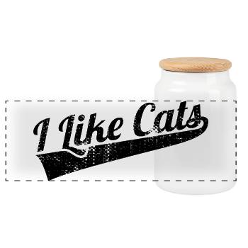 I love cats - Panoramic Cookie Jar with Wooden Lid - white - Front