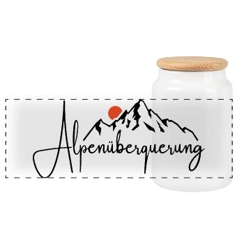 Alpen Überquerung - Wandern - Panorama Keksdose mit Holzdeckel - Weiß - Vorne