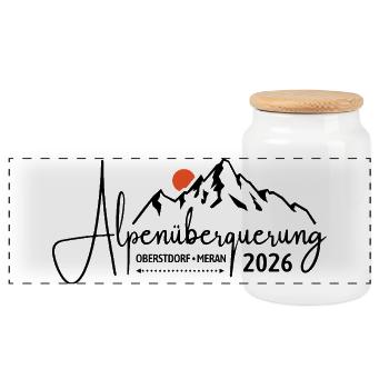 Alpenüberquerung 2026, Oberstdorf Meran, Wandern - Panorama Keksdose mit Holzdeckel - Weiß - Vorne