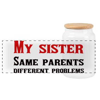 My sister: same parents, different problems - Panoramic Cookie Jar with Wooden Lid - white - Front