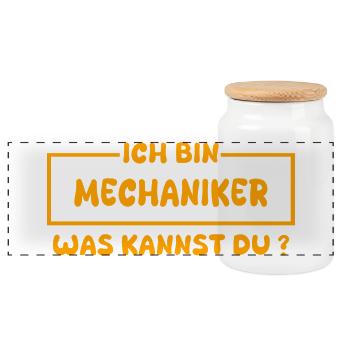 Mechaniker als Job - Panorama Keksdose mit Holzdeckel - Weiß - Vorne