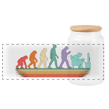 Evolution zum IT-Mitarbeiter - Panorama Keksdose mit Holzdeckel - Weiß - Vorne