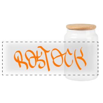 Rostock Graffiti Orange - Panoramic Cookie Jar with Wooden Lid - white - Front
