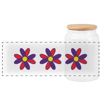 FLOWER. FLOWER. NATURE. ECOLOGY. HAPPINESS. ZEN - Panoramic Cookie Jar with Wooden Lid - white - Front