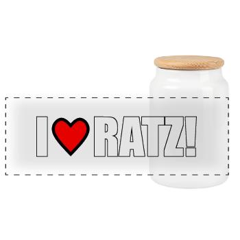 Ich liebe Ratz! - Panorama Keksdose mit Holzdeckel - Weiß - Vorne