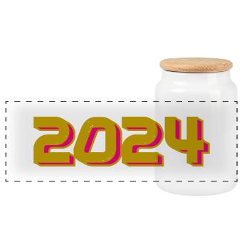 2024. JAHR. ALLES GUTE ZUM NEUEN JAHR. SILVESTER - Panorama Keksdose mit Holzdeckel - Weiß - Vorne