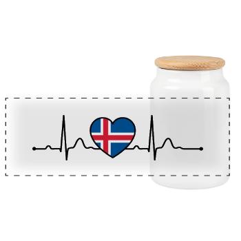 Islande Heartline Heartbeat Scandinavie Vacances - Boîte à biscuits avec couvercle en bois - blanc - Devant