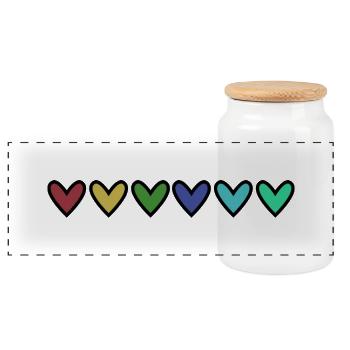 HERZ. HERZ. VALENTINSTAG. LIEBE. LIEBE. HERZ - Panorama Keksdose mit Holzdeckel - Weiß - Vorne